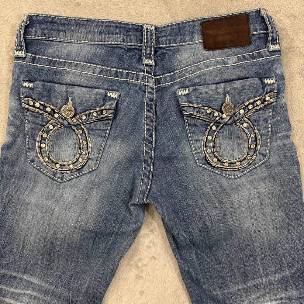 Big Star Liv Capri Jeans Women 28R Blue Medium Wash Embroidered Stretch Denim - Picture 10 of 16
